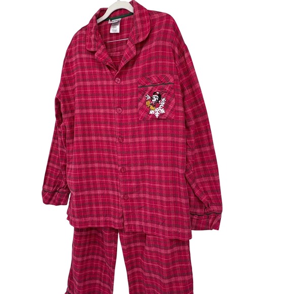 Disney Mickey Mouse Plaid Flannel Pajama Set Women's Size Large Red Sleepwear - Picture 2 of 13
